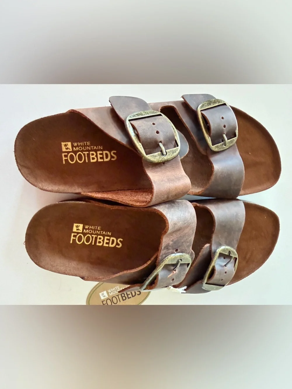 White Mountain Brown Leather Footbed Sandal with Textured Black Sole - Picture 2 of 4